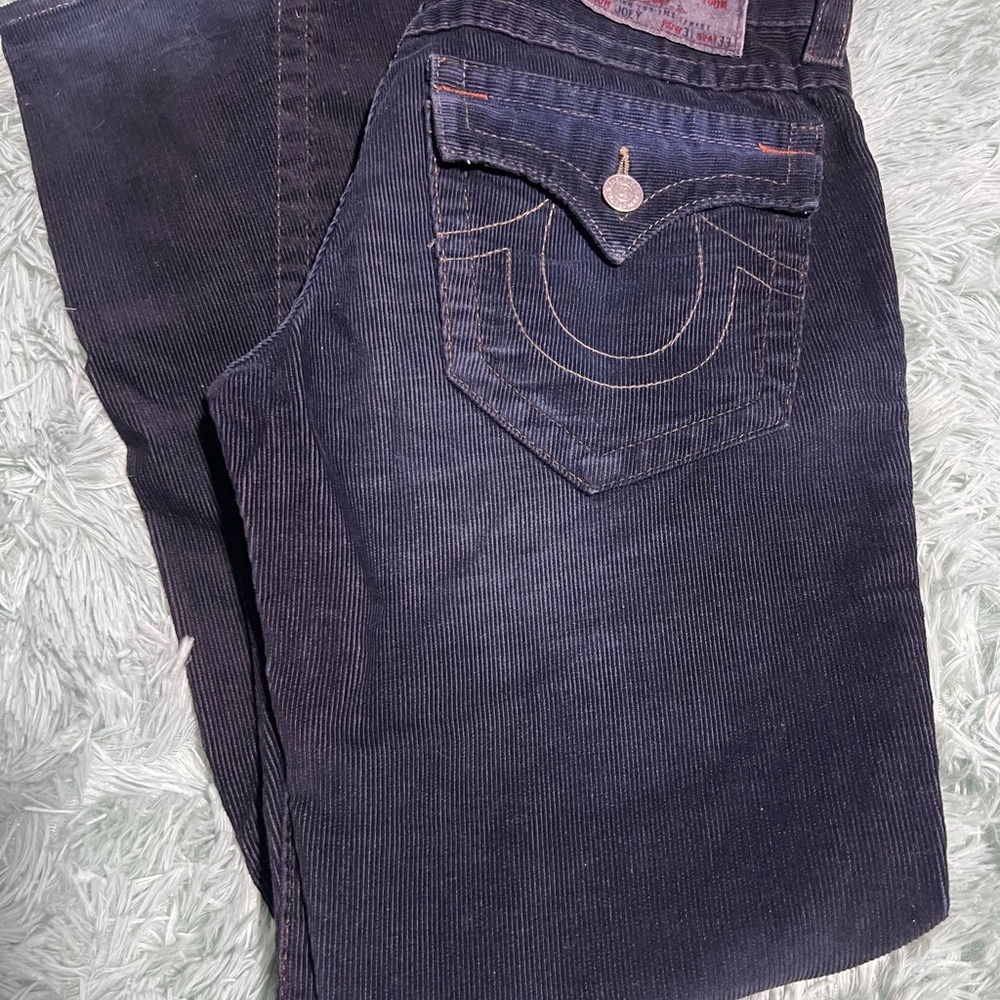 True Religion Women's Dark Navy Corduroy Wide Leg Jeans